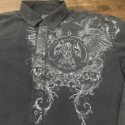 Affliction Y2K MMA GrungeGothic BikerOutlaw Button Up Long Sleeve Shirt Mens 3XL - Thumbnail 3
