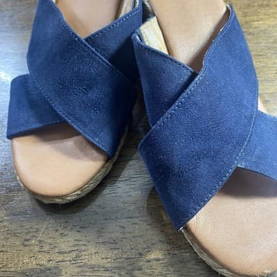 Tommy Bahama Suede Cross Strap Wedge Slip On Sandals Navy Sz 8 Comfort - Thumbnail 5
