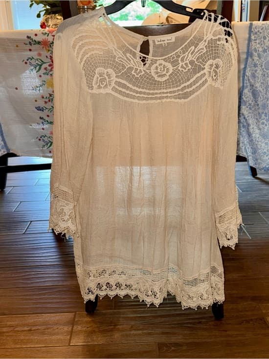 Indigo Soul Peasant Blouse beach pool swimsuit cover up in Cream size XL - Thumbnail 5