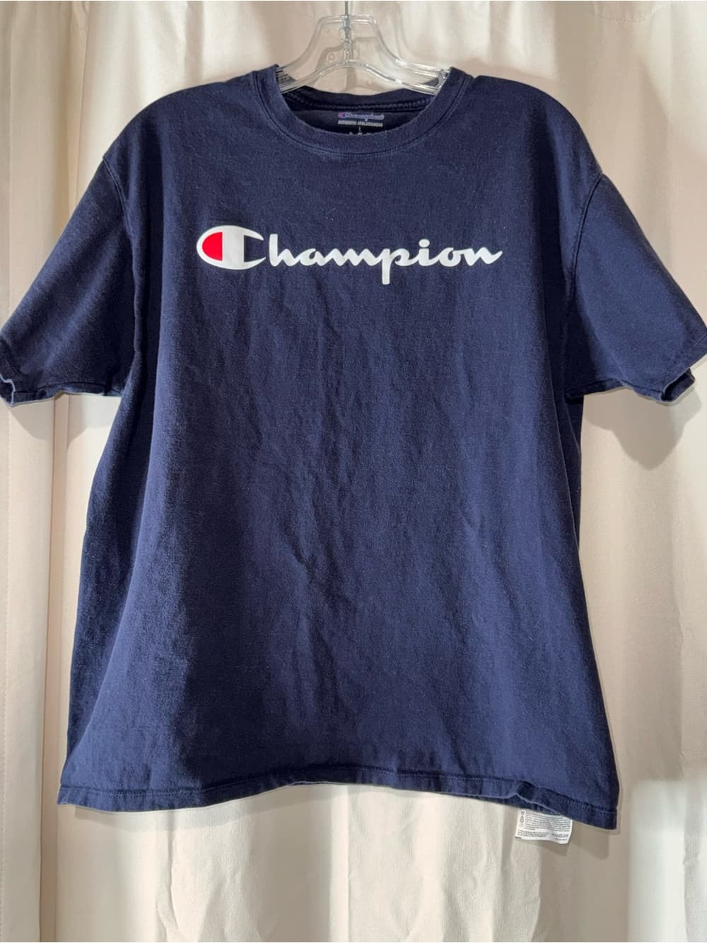 Champion Navy Short Sleeve Tee with White & Red Logo size Large athleisure gym - Thumbnail 2