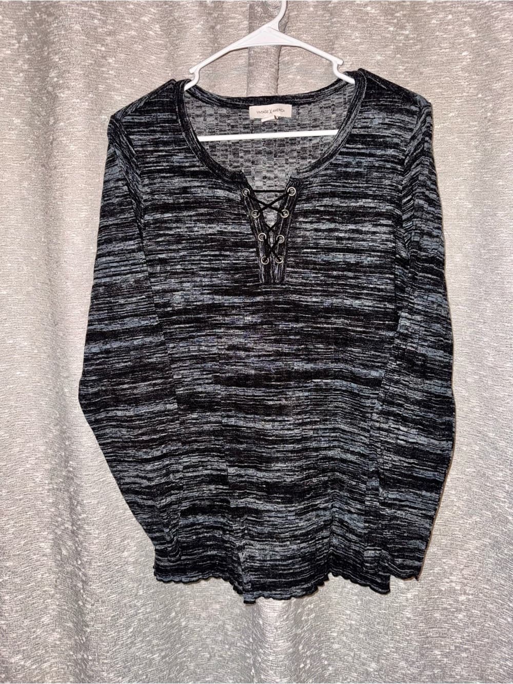 Vintage America Lace-Up Knit Top - Black Gray size Large boho western - Thumbnail 4