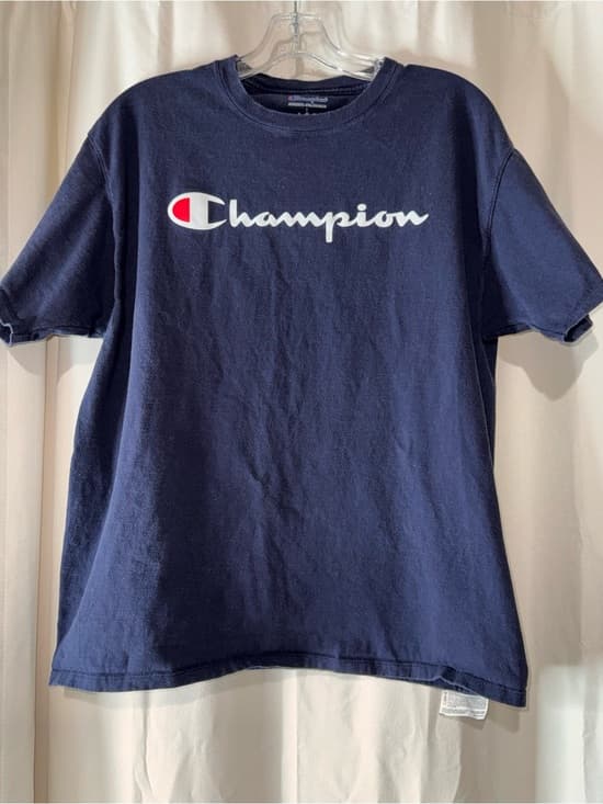 Champion Navy Short Sleeve Tee with White & Red Logo size Large athleisure gym - Thumbnail 3
