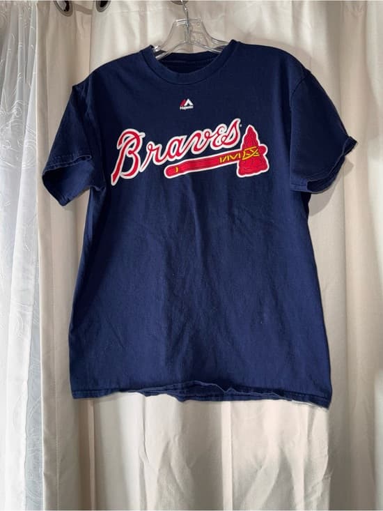 Majestic Navy Braves Short Sleeve Tee with Red & White Logo INCIARTE 11 size M - Thumbnail 5