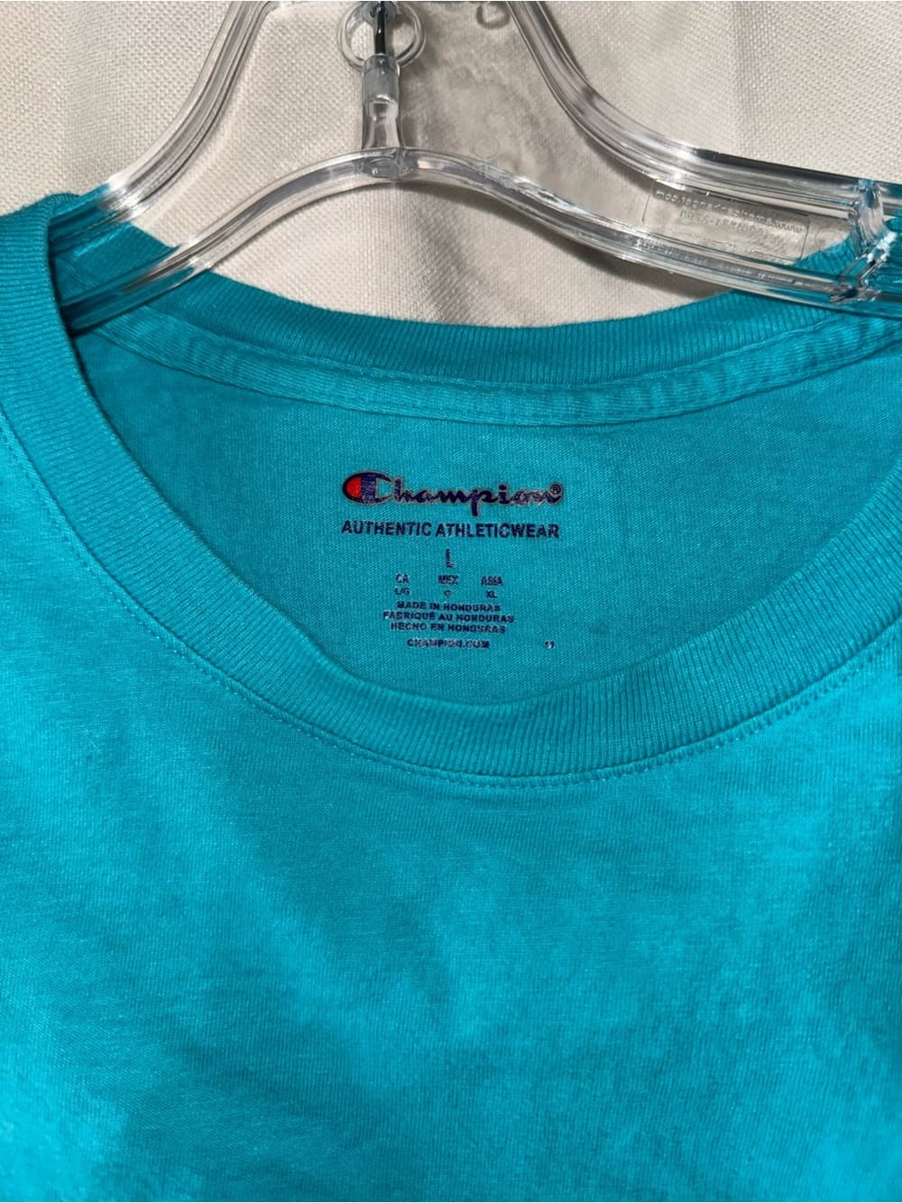 Champion Teal Script Logo T-Shirt size Large athletic wear athleisure gym tee - Thumbnail 2