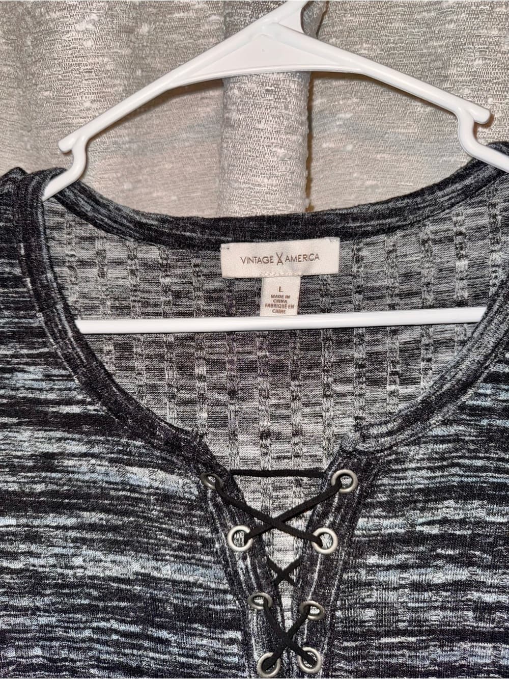Vintage America Lace-Up Knit Top - Black Gray size Large boho western - Thumbnail 3