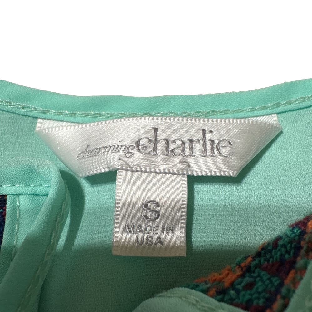 Charming Charlie Mint Cold-Shoulder Peasant Top with Embroidered Yoke - Thumbnail 3