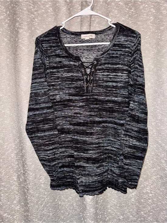 Vintage America Lace-Up Knit Top - Black Gray size Large boho western - Thumbnail 5
