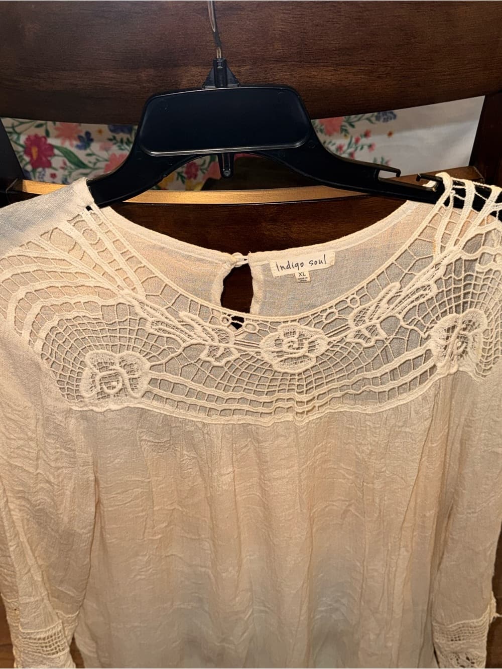 Indigo Soul Peasant Blouse beach pool swimsuit cover up in Cream size XL - Thumbnail 2