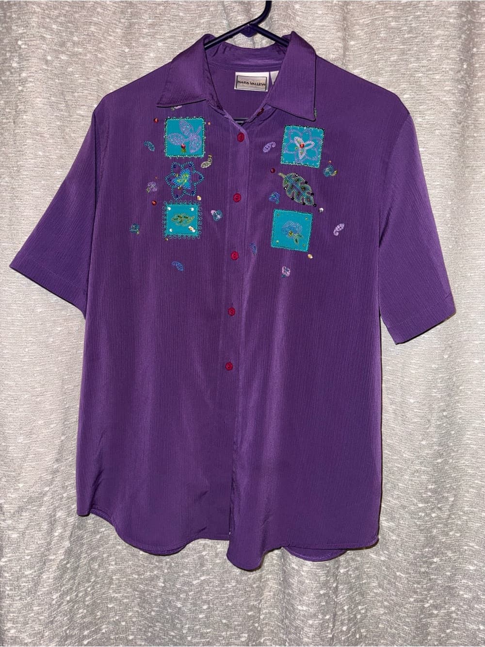Vintage Purple Embroidered Short-Sleeve Shirt - Thumbnail 4
