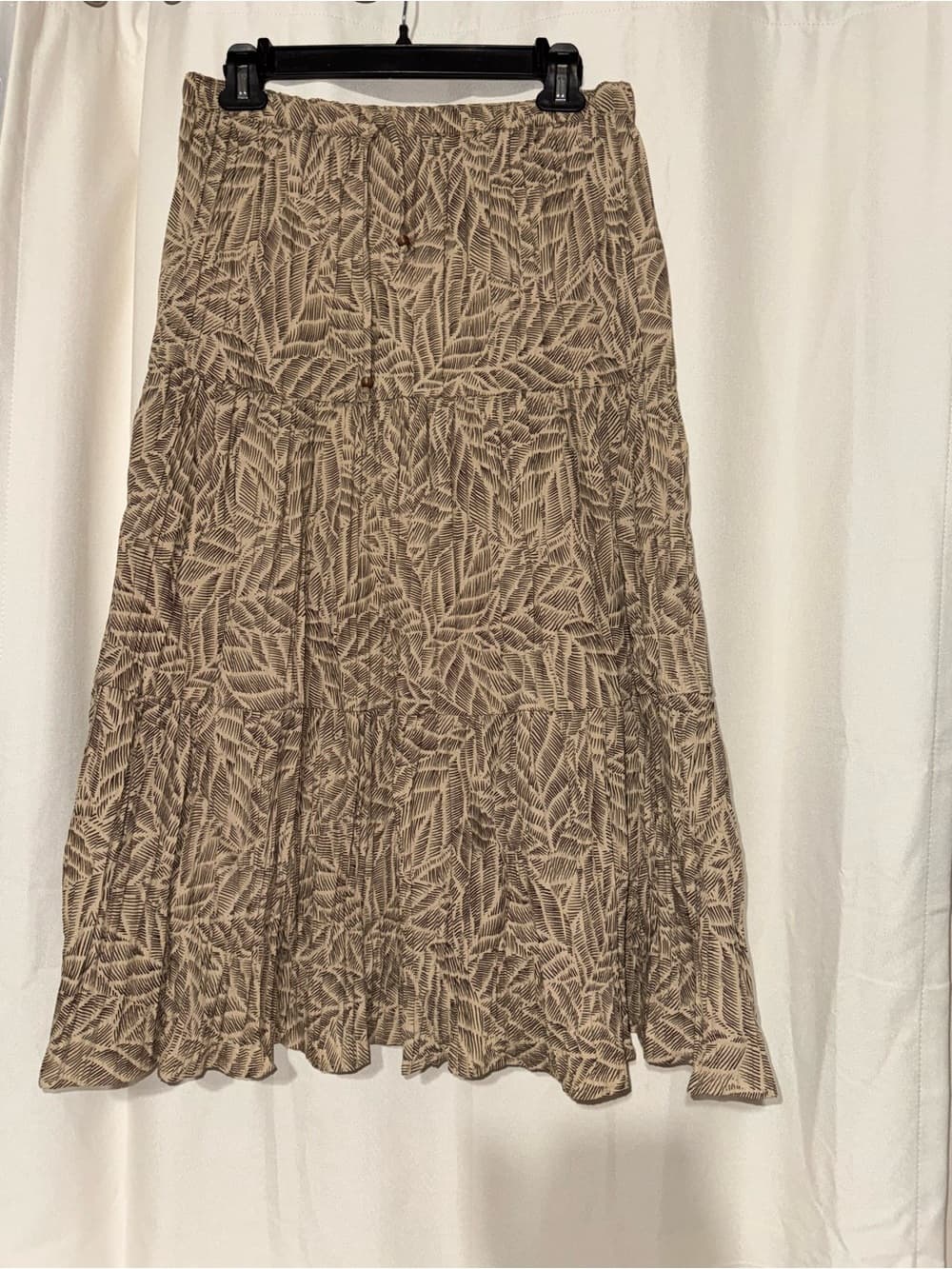 White Stag Brown Leaf-Print Tiered Midi Skirt - Thumbnail 5