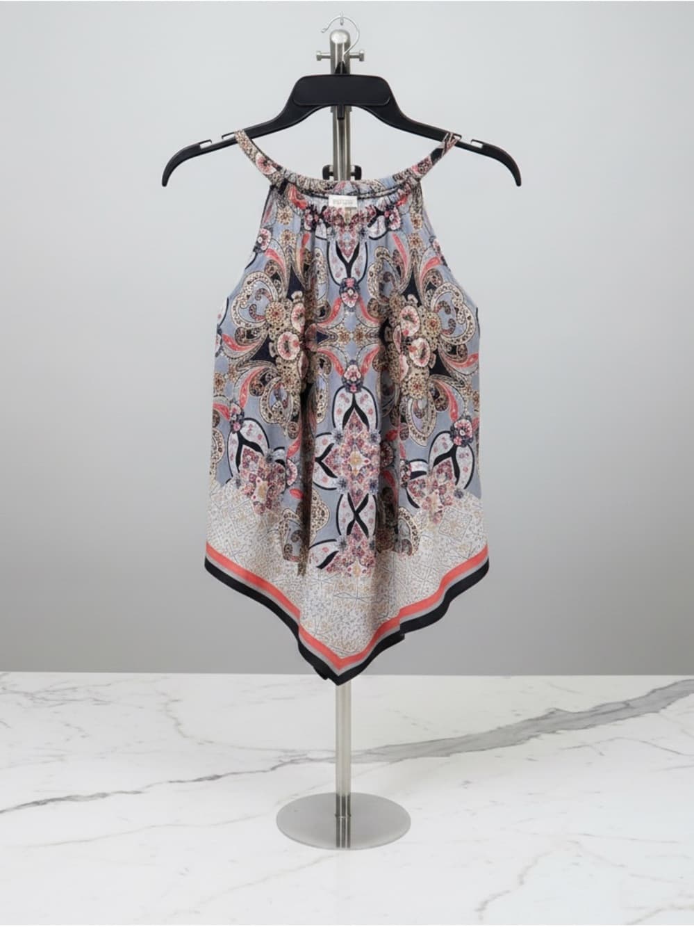 Cato Paisley Print Halter blouse in Gray, Navy & Pink - Thumbnail 4
