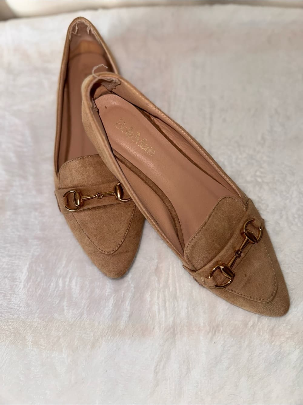 Suede Pointed Toe Loafers with Horsebit - Tan - Thumbnail 4
