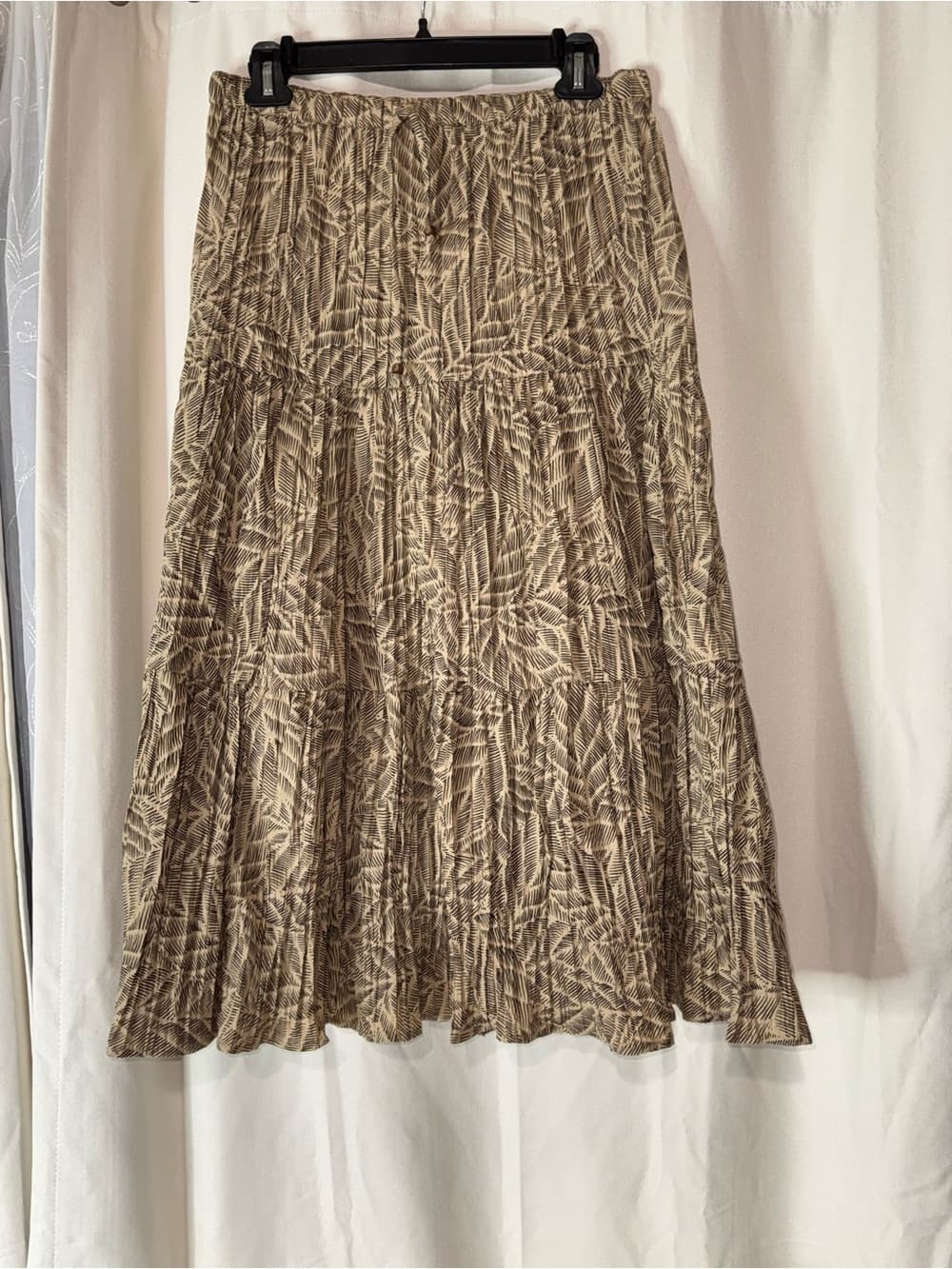 White Stag Brown Leaf-Print Tiered Midi Skirt