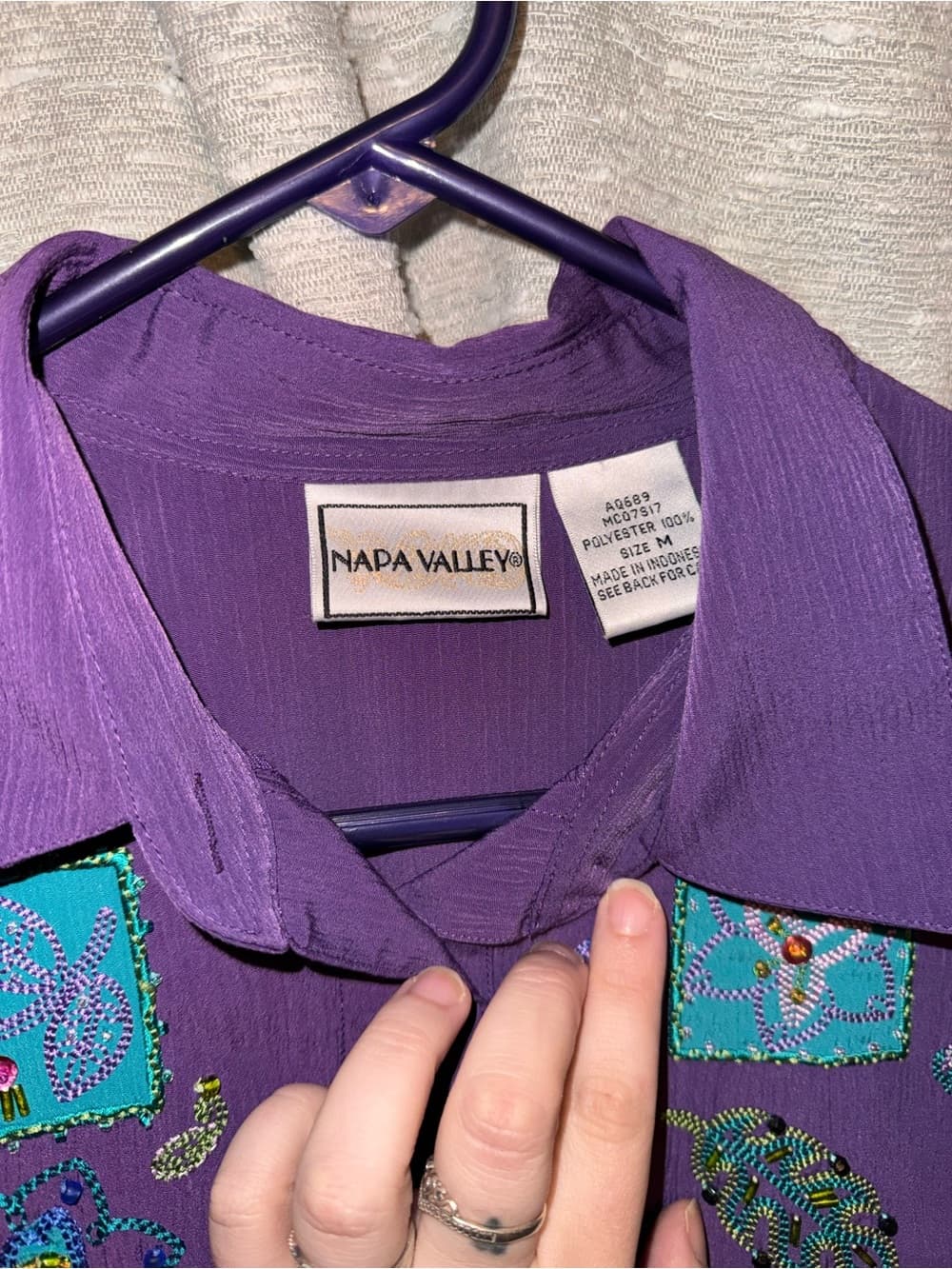 Vintage Purple Embroidered Short-Sleeve Shirt - Thumbnail 2
