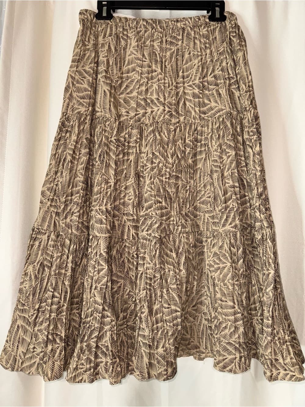 White Stag Brown Leaf-Print Tiered Midi Skirt - Thumbnail 3