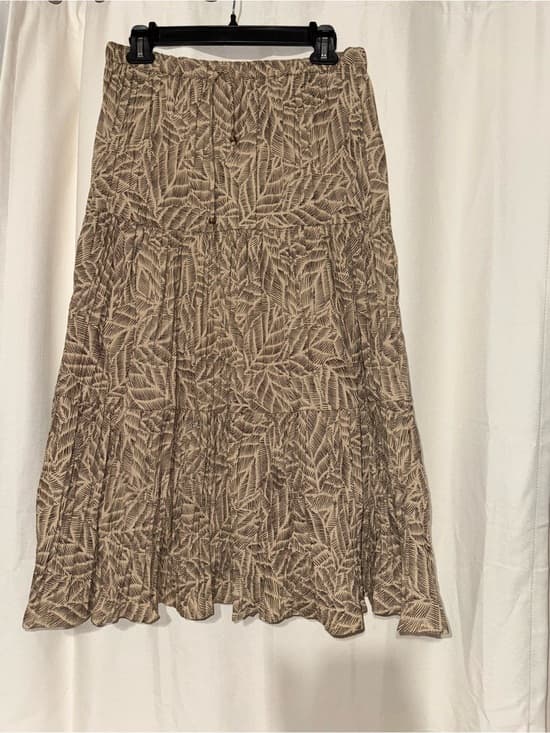 White Stag Brown Leaf-Print Tiered Midi Skirt - Thumbnail 6