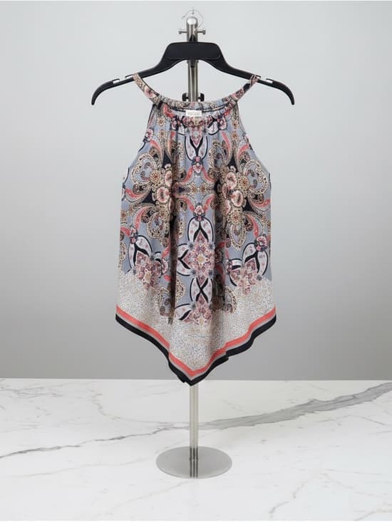 Cato Paisley Print Halter blouse in Gray, Navy & Pink - Thumbnail 5