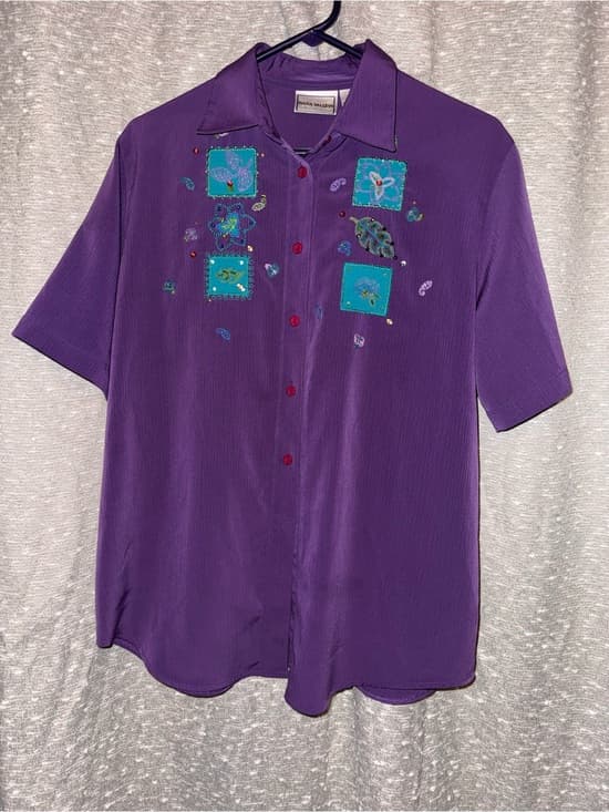 Vintage Purple Embroidered Short-Sleeve Shirt - Thumbnail 5