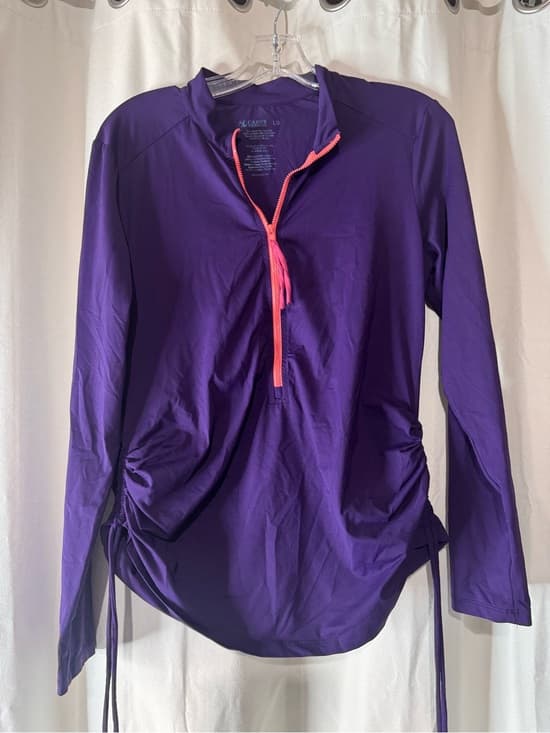 Purple Half-Zip Long Sleeve athletic work out Top with Pink Zip size large USA - Thumbnail 5