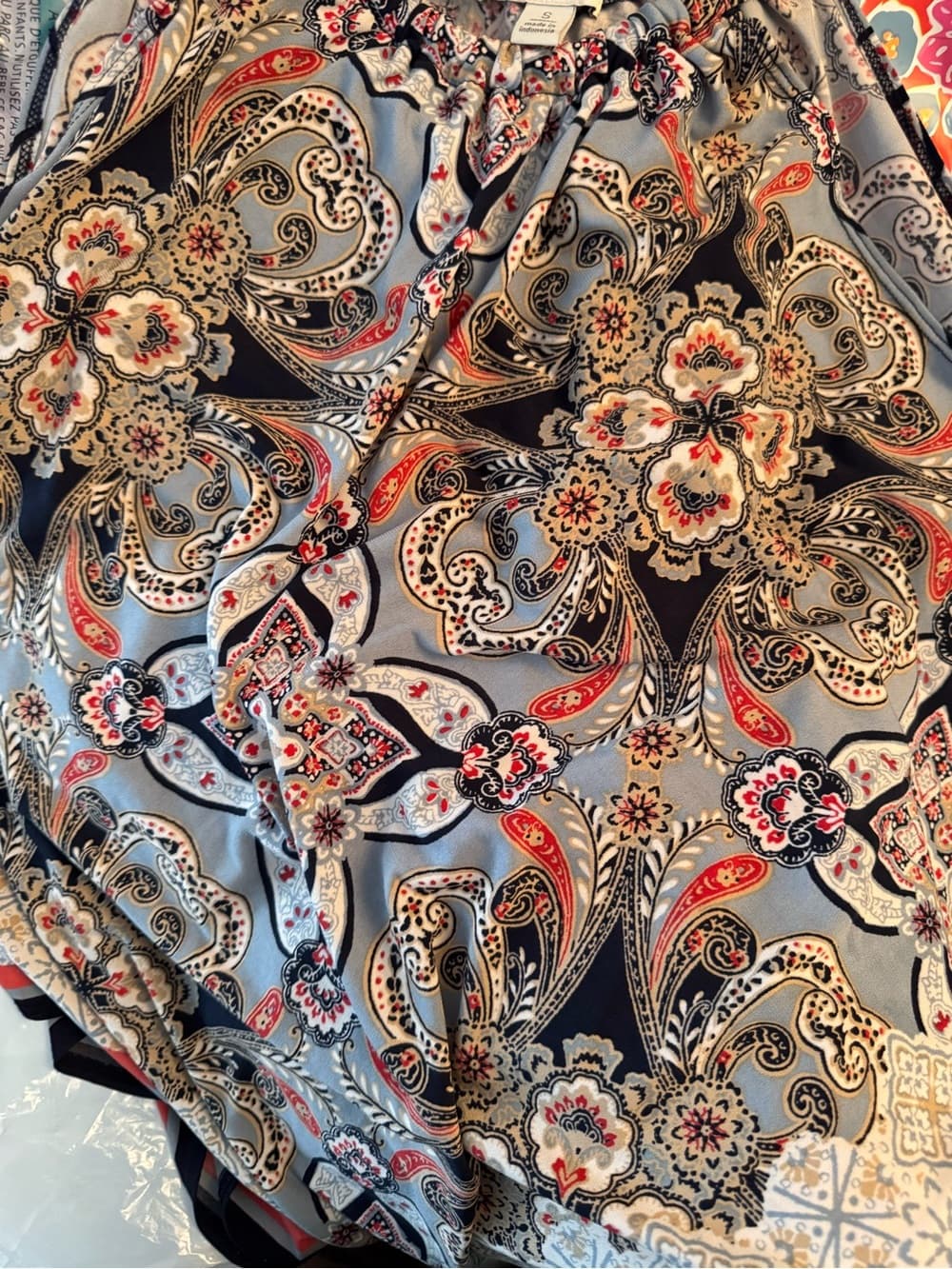 Cato Paisley Print Halter blouse in Gray, Navy & Pink - Thumbnail 2