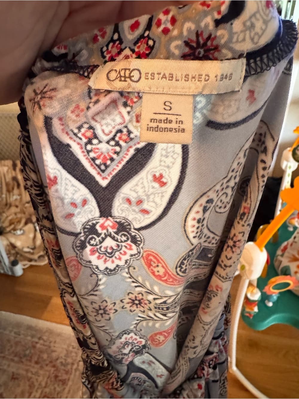 Cato Paisley Print Halter blouse in Gray, Navy & Pink - Thumbnail 3