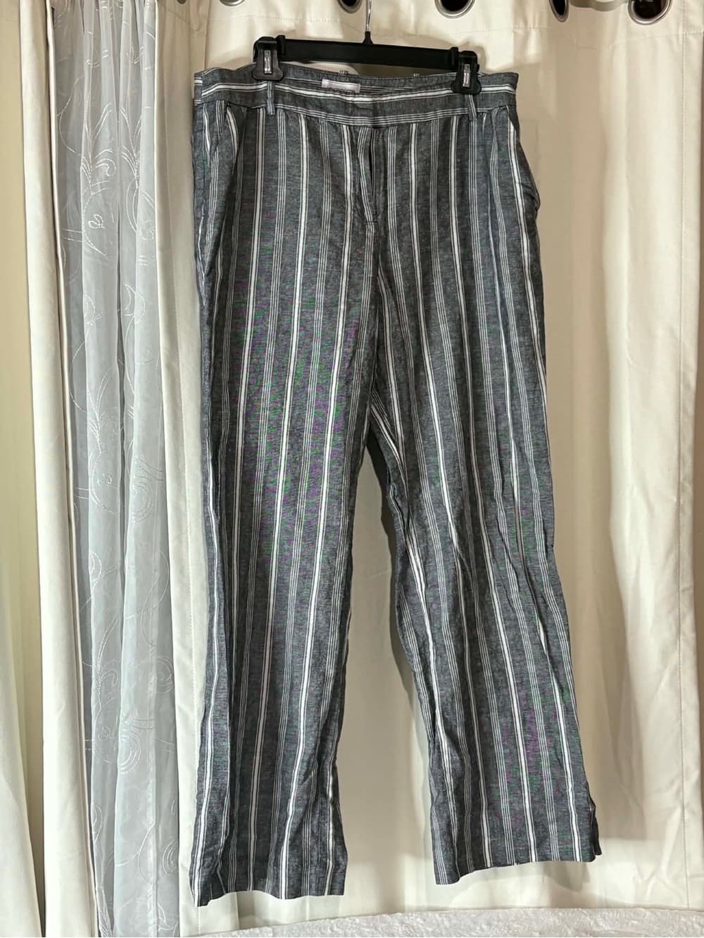 Liz Claiborne Black & White Vertical Stripe Wide Leg Pants - Thumbnail 3