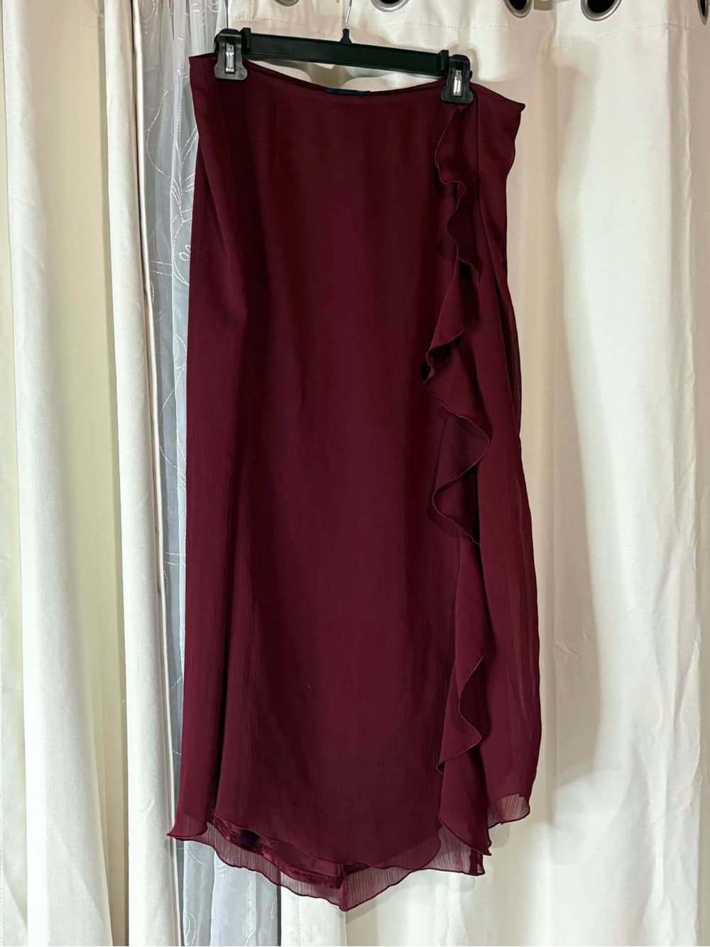 Burgundy Ruffle Midi Skirt|Formal|Casual| Summer, Spring Ruffle Skirt size 16 - Thumbnail 3