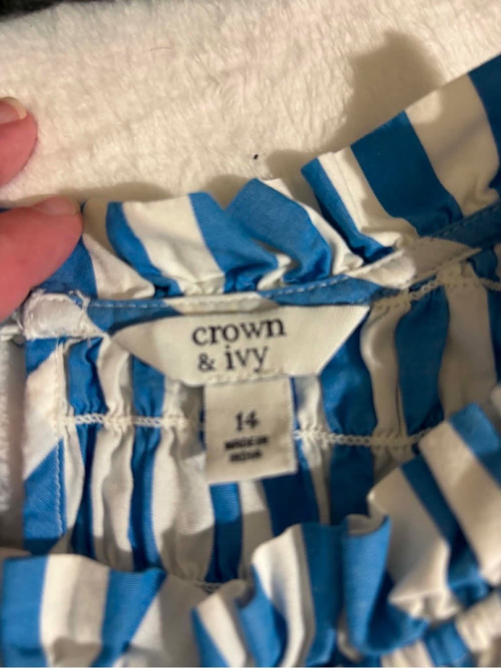 Blue and White Smocked Tiered summer Midi Dress Sundress size 14 XL - Thumbnail 2