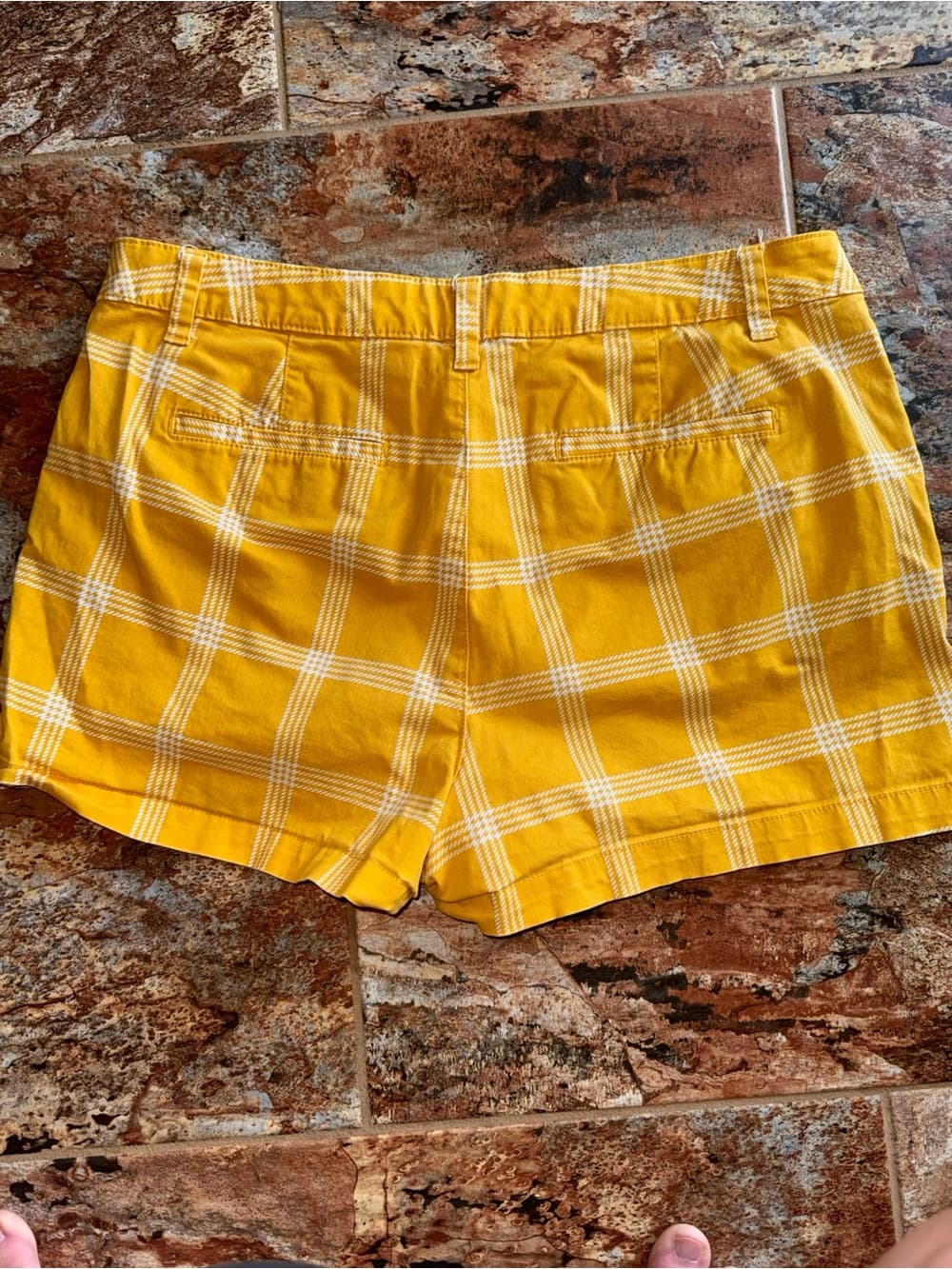 a new day Yellow Plaid Cotton Blend Jean Shorts