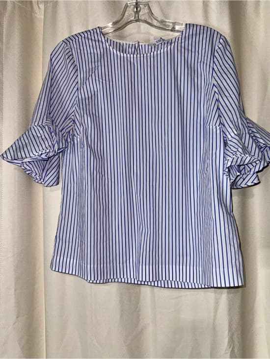 Calvin Klein White Blouse with Blue Pinstripes - Thumbnail 4