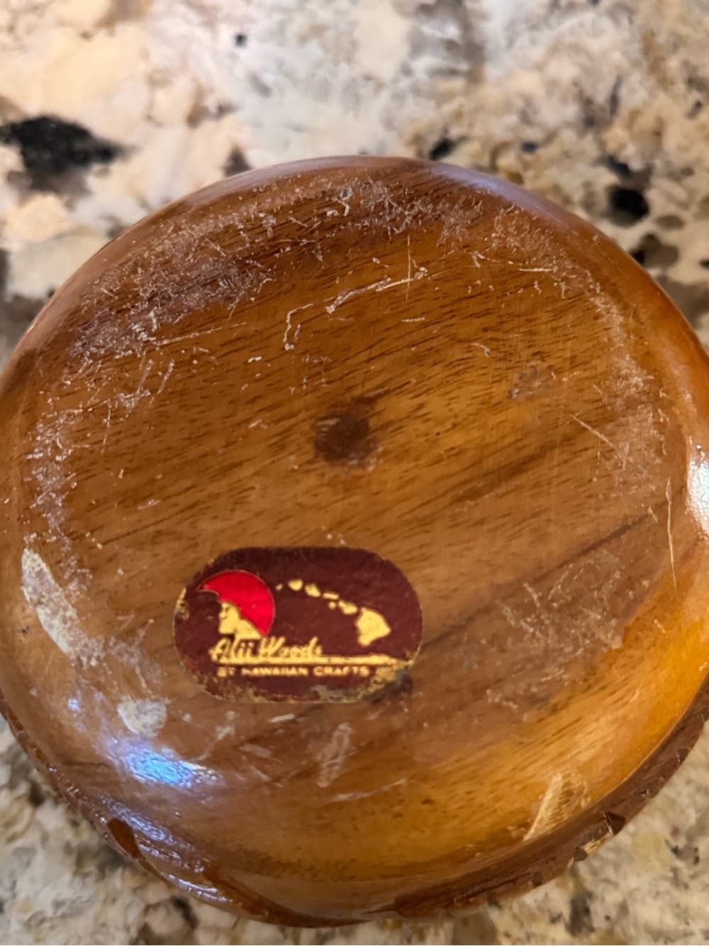 vintage hand-carved Hawaiian monkey pod wood bowl - Thumbnail 2