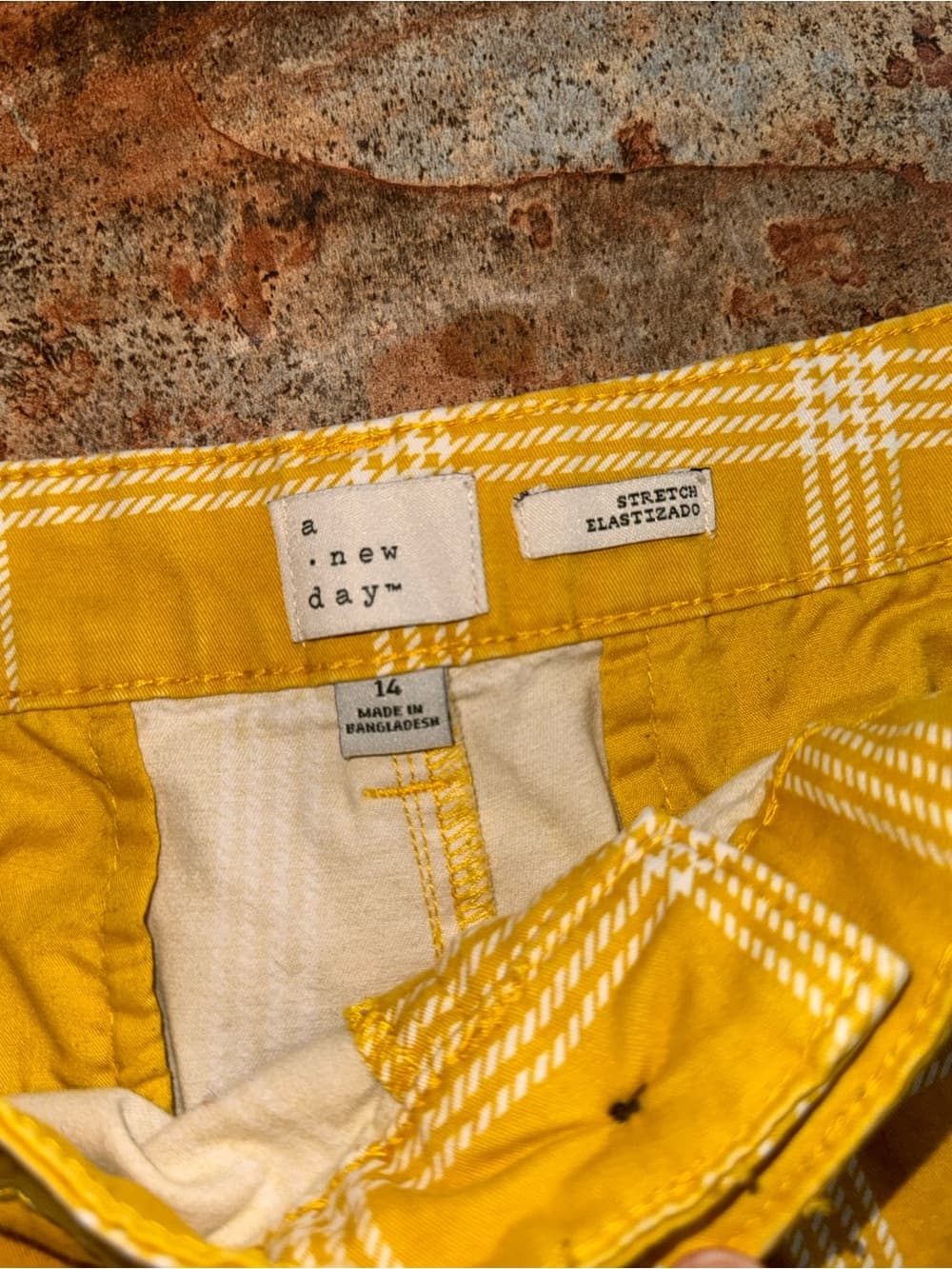 a new day Yellow Plaid Cotton Blend Jean Shorts - Thumbnail 3