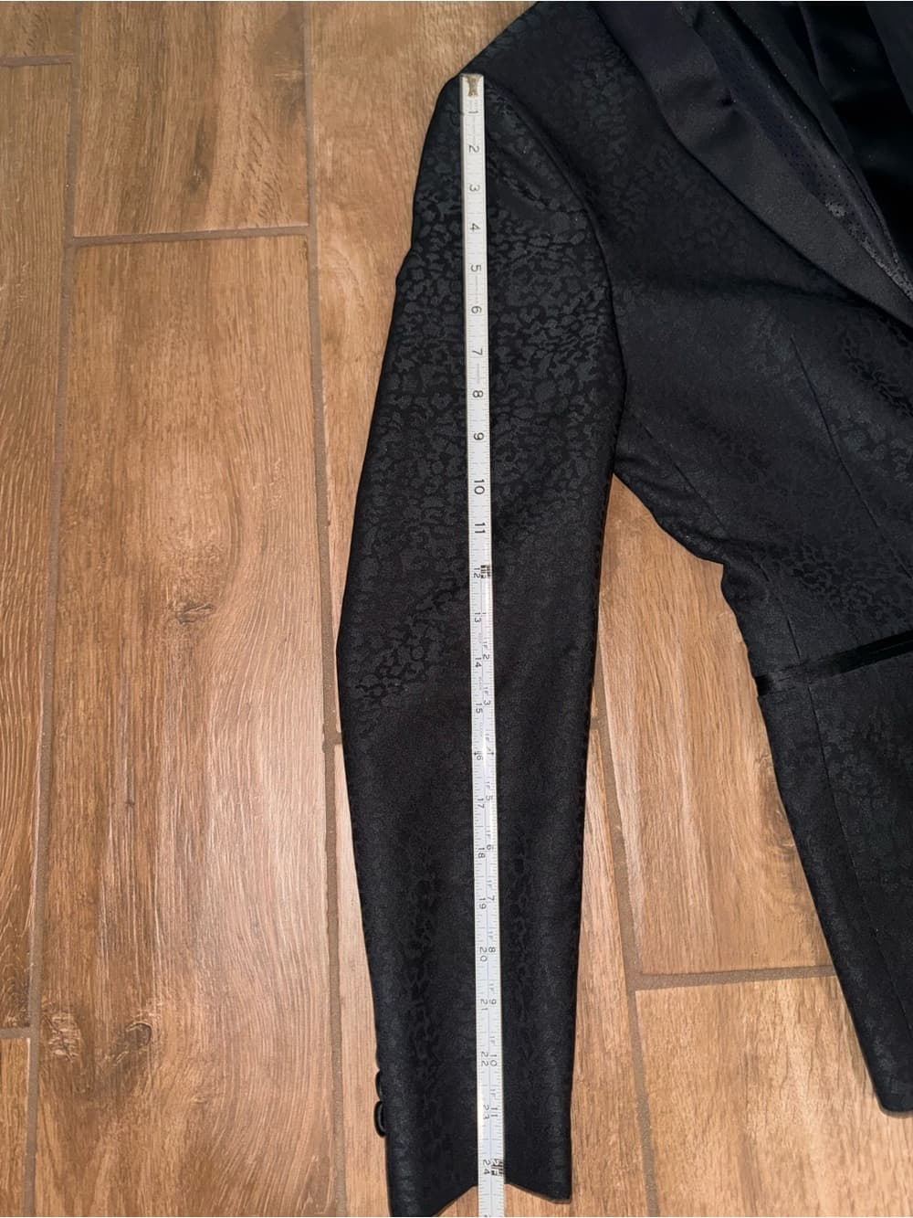 jf j.ferrar Black Patterned Satin Shawl Collar Tux Jacket slim measurements - Thumbnail 3