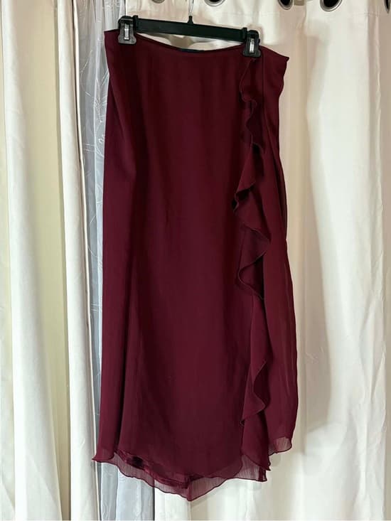 Burgundy Ruffle Midi Skirt|Formal|Casual| Summer, Spring Ruffle Skirt size 16 - Thumbnail 4