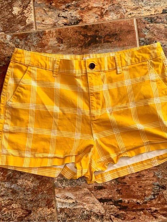 a new day Yellow Plaid Cotton Blend Jean Shorts - Thumbnail 6