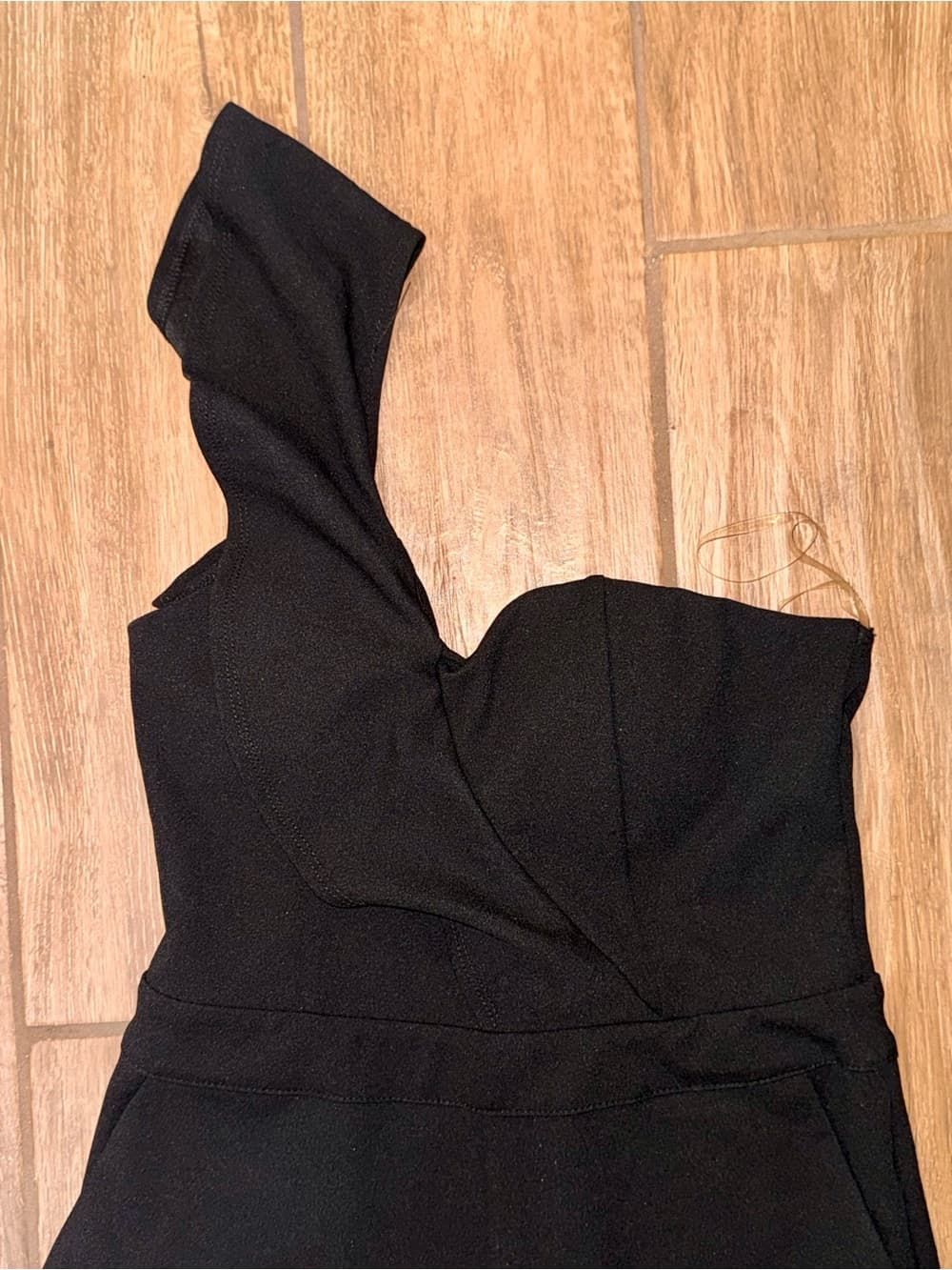 Black One-Shoulder Jumpsuit formal zip back size small boutique fitted - Thumbnail 5
