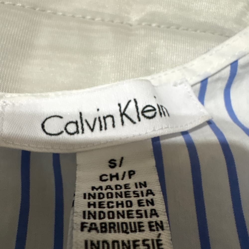 Calvin Klein White Blouse with Blue Pinstripes - Thumbnail 2