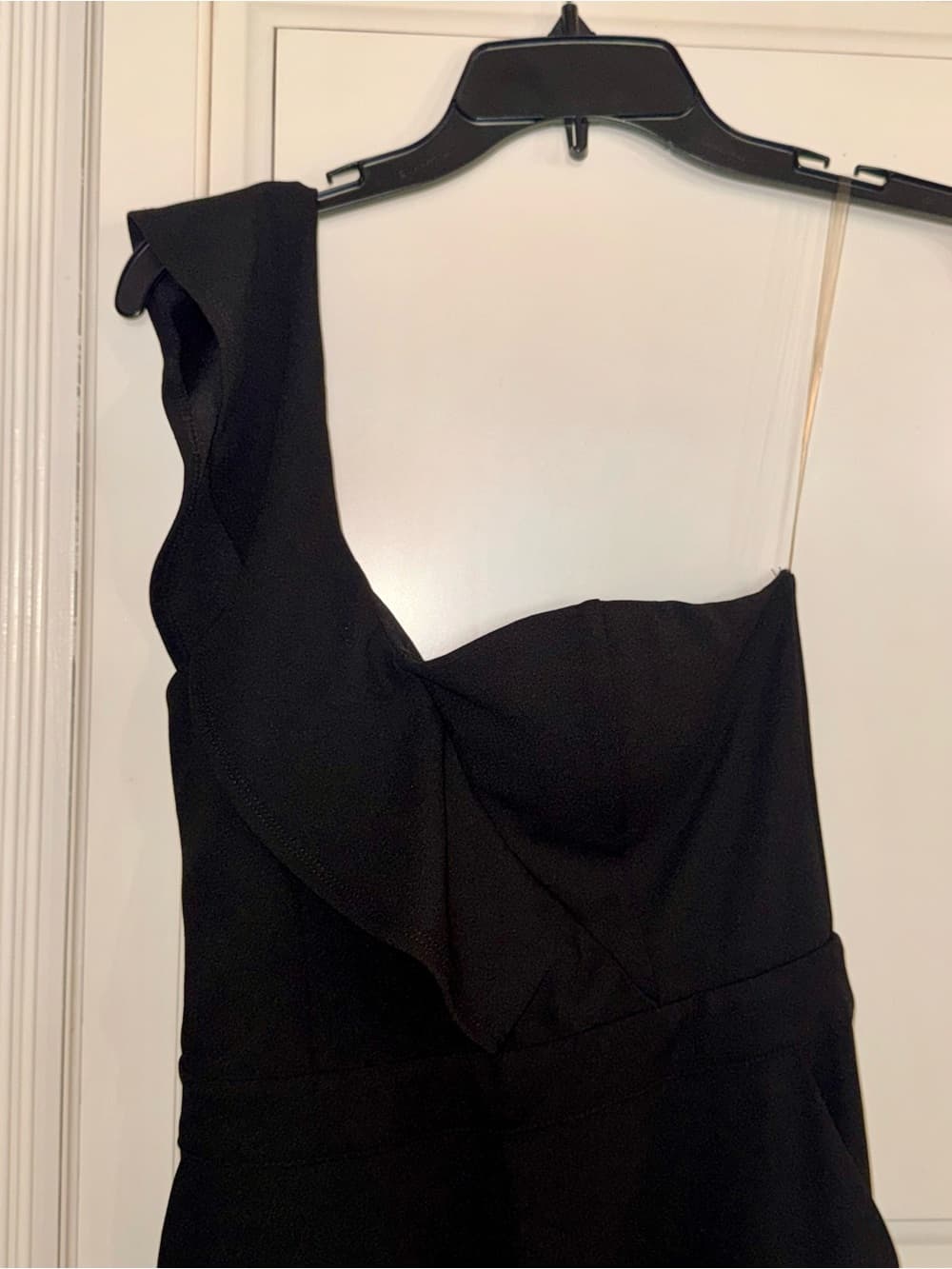 Black One-Shoulder Jumpsuit formal zip back size small boutique fitted - Thumbnail 3