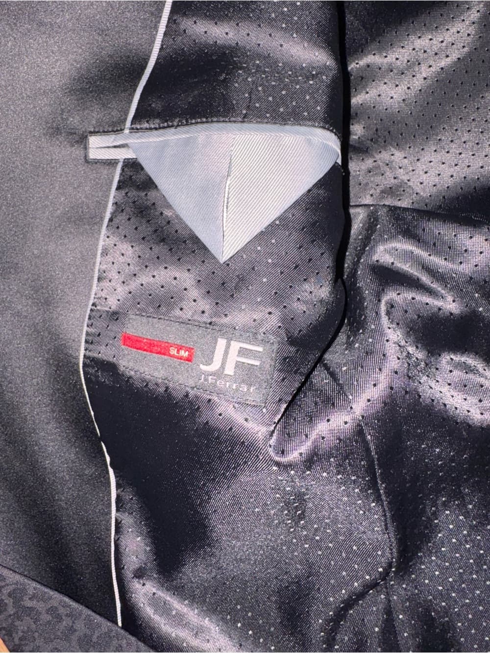 jf j.ferrar Black Patterned Satin Shawl Collar Tux Jacket slim measurements - Thumbnail 4