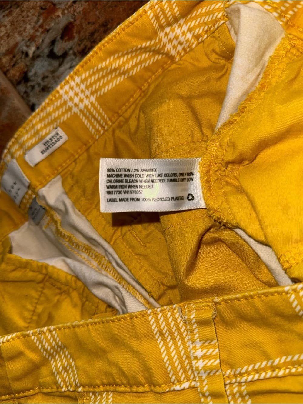 a new day Yellow Plaid Cotton Blend Jean Shorts - Thumbnail 4