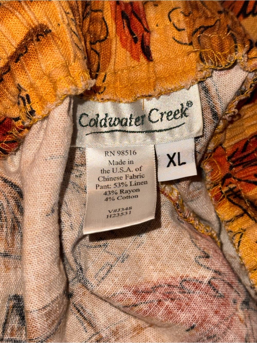 Y2K Coldwater Creek Tropical Linen Blend Pants XL Resort Coastal Grandma - Thumbnail 3