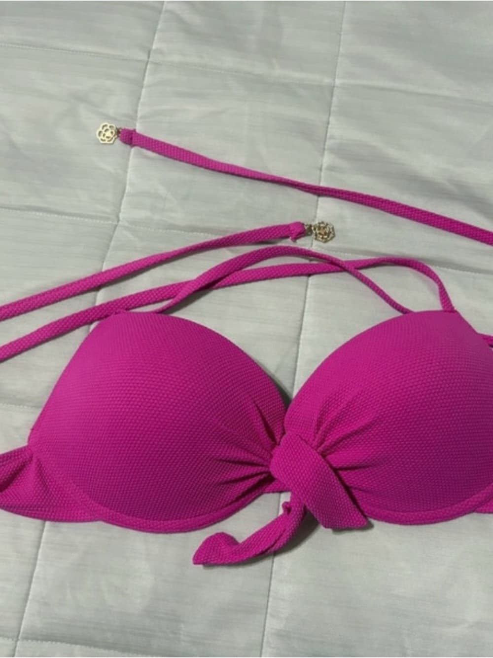 Jessica Simpson Fuchsia Tie-Front Halter Bikini Top