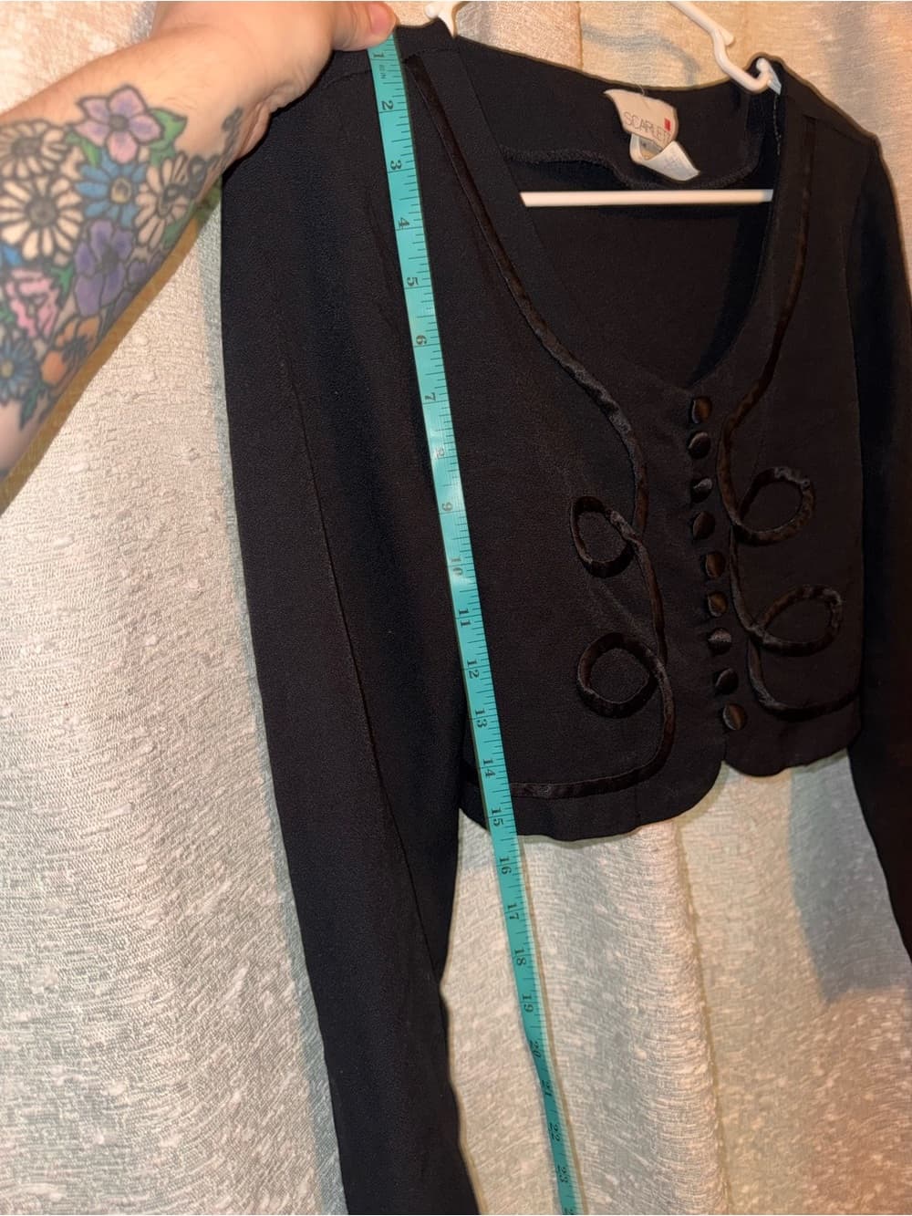 Vintage 1990’s Scarlett Black Cropped Jacket with Satin Loop Trim size 8 bolero - Thumbnail 3