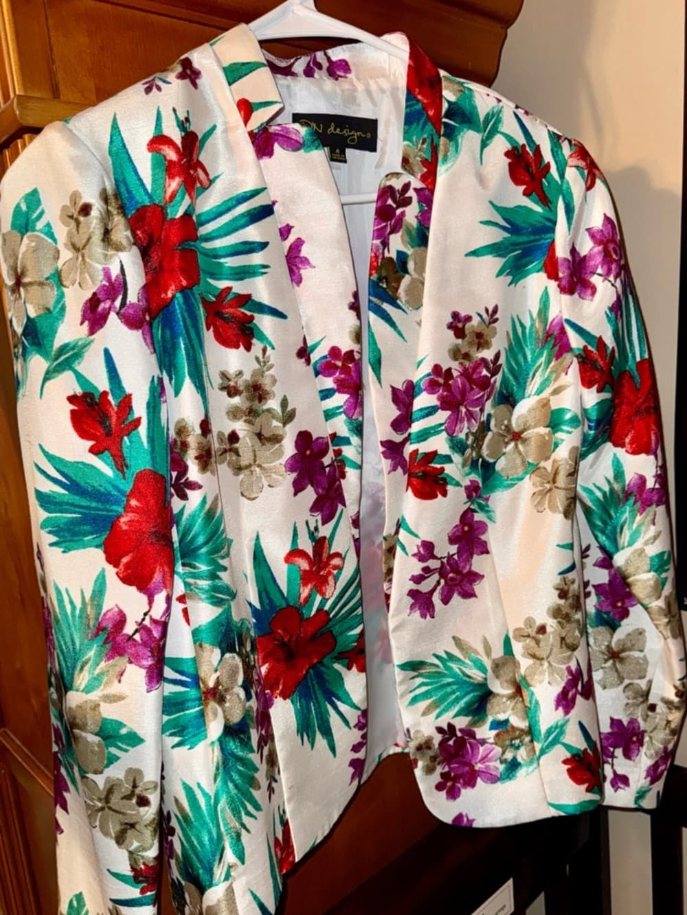 Floral Tropical Blazer Size 4 DN Designs Open Front Lightweight Spring Jacket