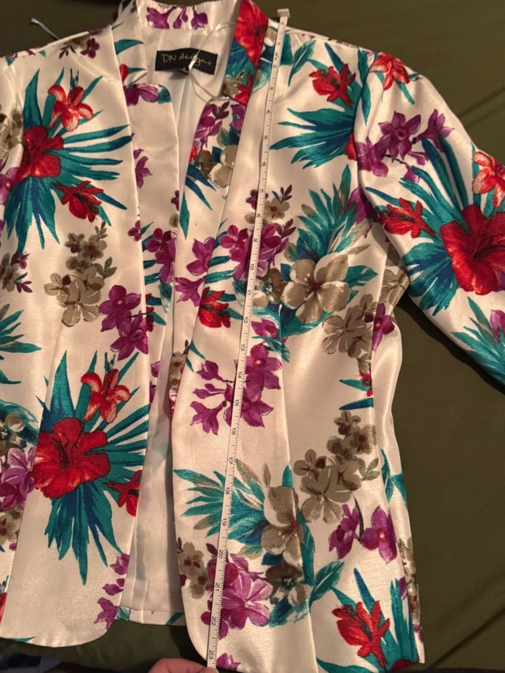 Floral Tropical Blazer Size 4 DN Designs Open Front Lightweight Spring Jacket - Thumbnail 2