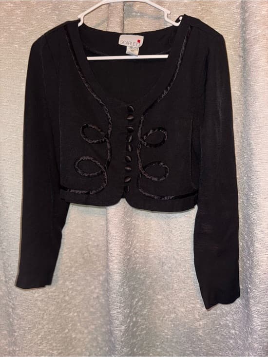 Vintage 1990’s Scarlett Black Cropped Jacket with Satin Loop Trim size 8 bolero - Thumbnail 6