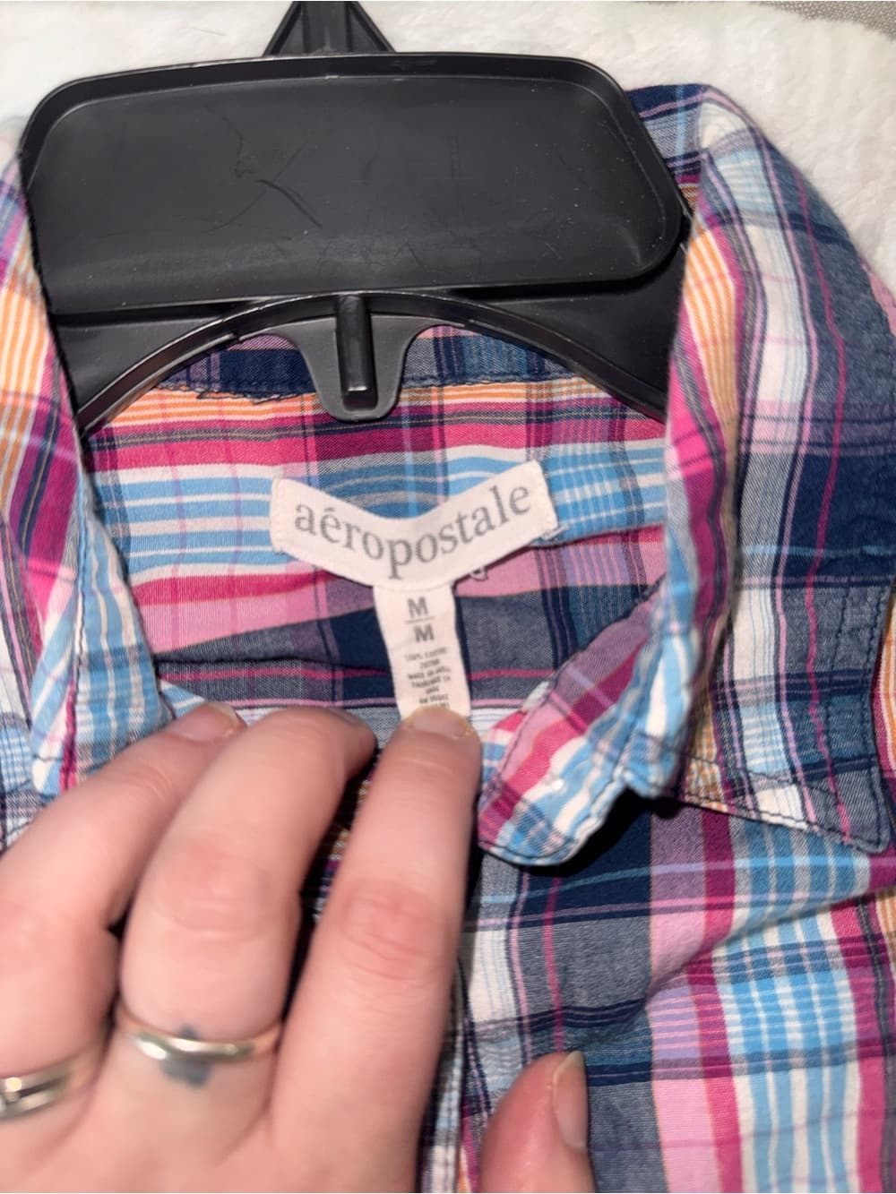 Aeropostale Plaid Button-Up Shirt in Pink, Blue & White