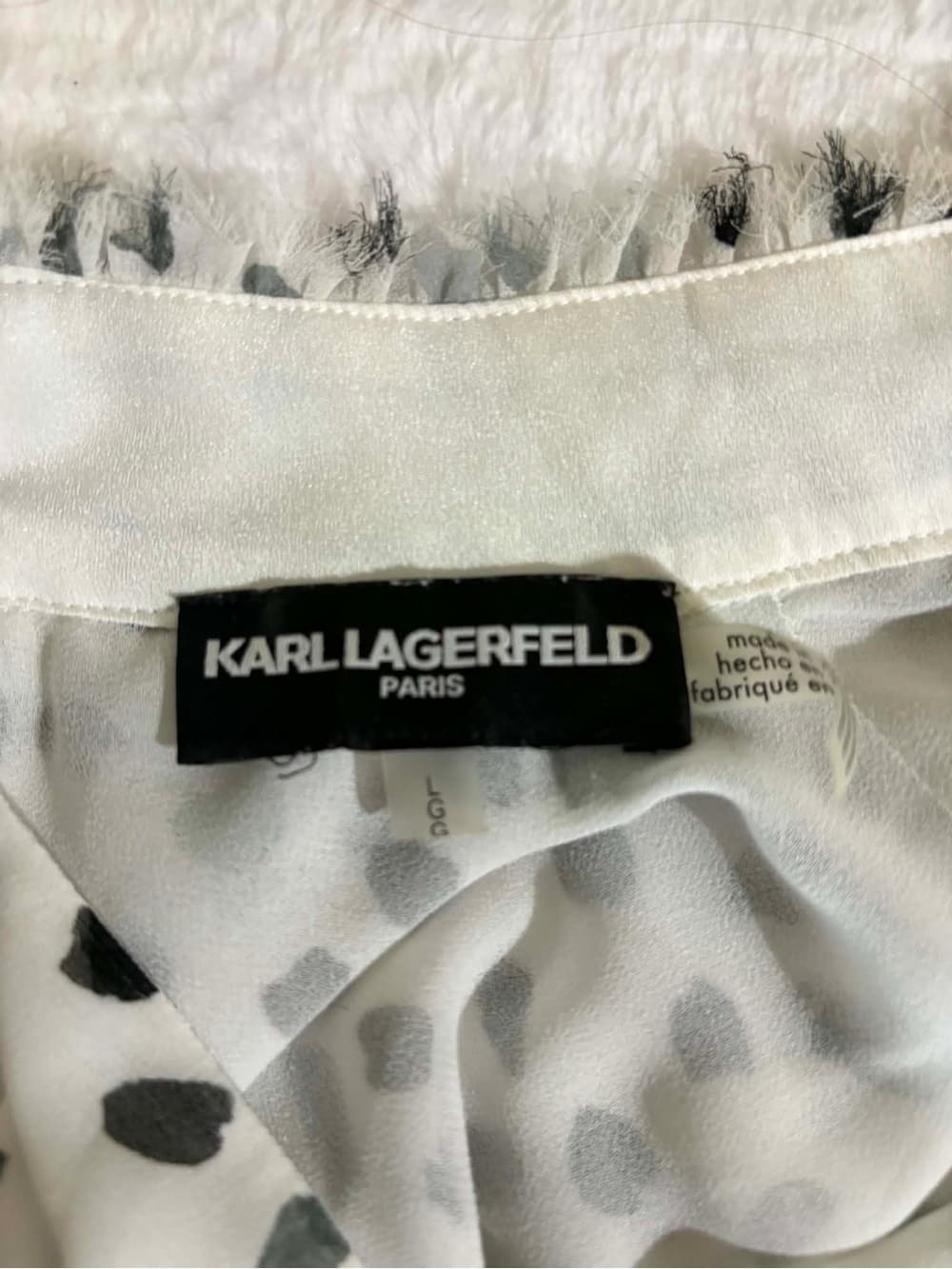 Karl Lagerfeld Women's White and Black Dot Pleated Front Blouse - Thumbnail 3