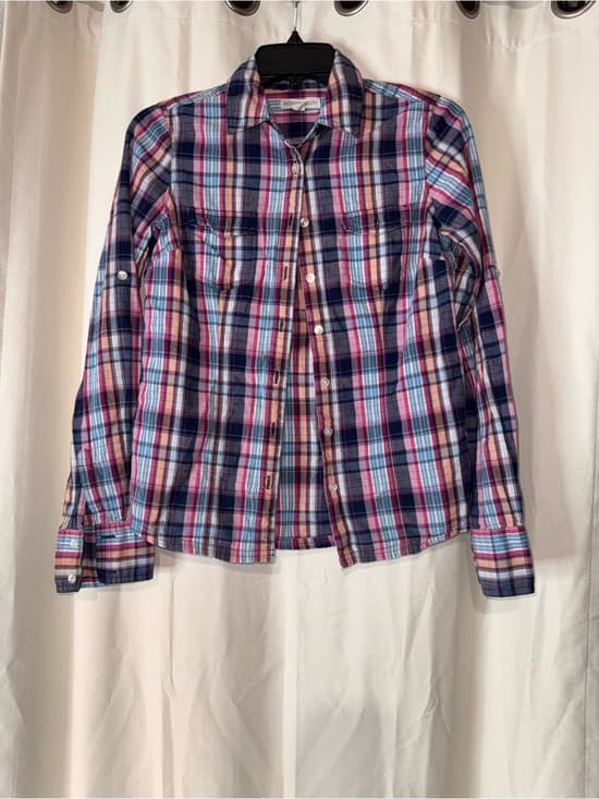 Aeropostale Plaid Button-Up Shirt in Pink, Blue & White - Thumbnail 3