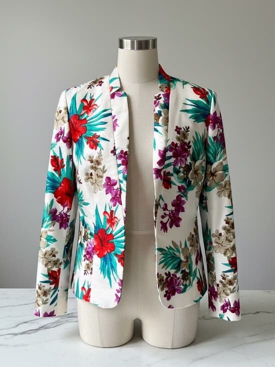 Floral Tropical Blazer Size 4 DN Designs Open Front Lightweight Spring Jacket - Thumbnail 6